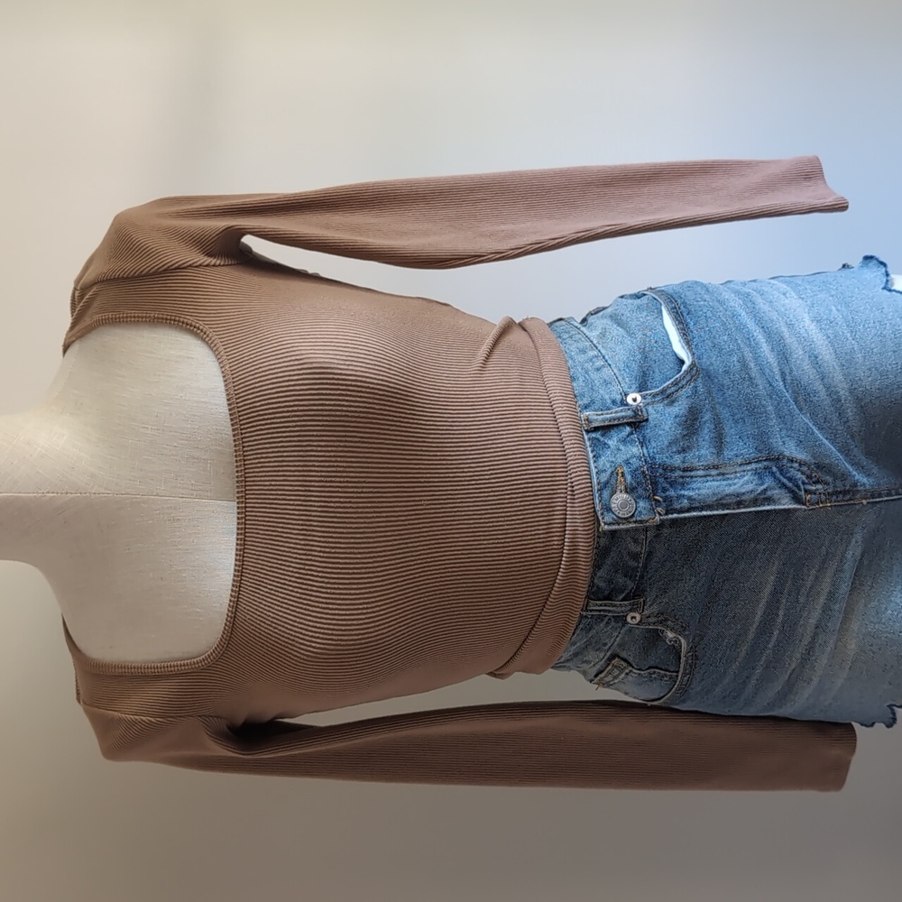 Hollister Tan Ribbed Long Sleeve Bodysuit